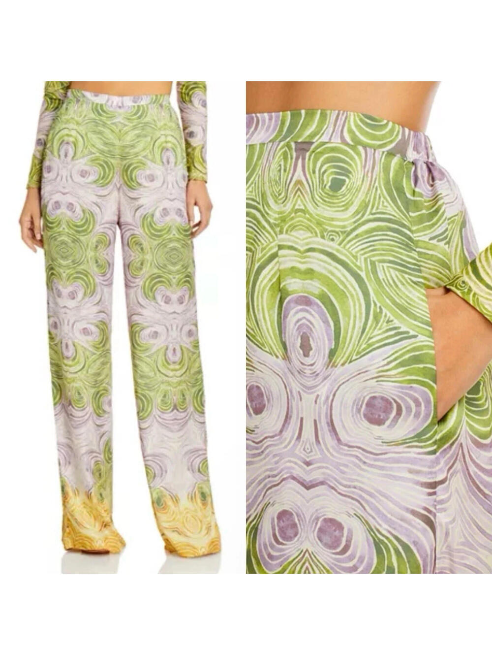 Andrea Iyamah Green, Lavender & Yellow Swirl Wide-Leg Pants